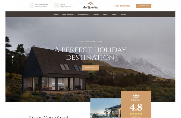 mẫu website homestay thiết kế hiện đại, đơn giản